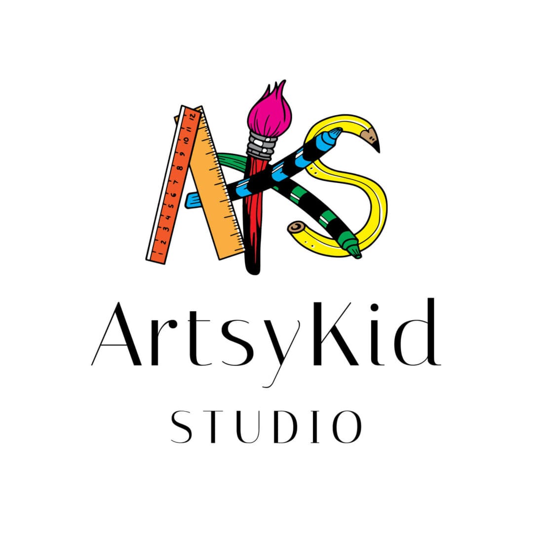 Colorful art tools forming A K S monogram