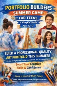 Teens painting and displaying artwork at camp.