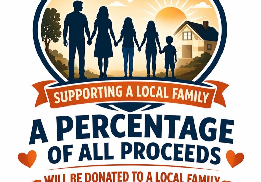 Supporting local family, proceeds donation graphic.