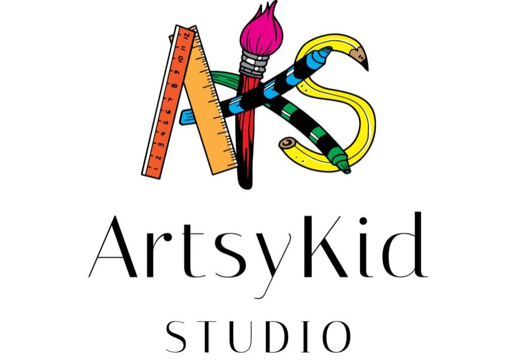 Colorful art tools forming A K S monogram